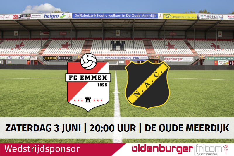 Oldenburger|Fritom is wedstrijdsponsor van de halve finale play-offs FC Emmen vs. NAC Breda